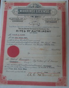 Marriage license of Willie & Anna Belle Wilson